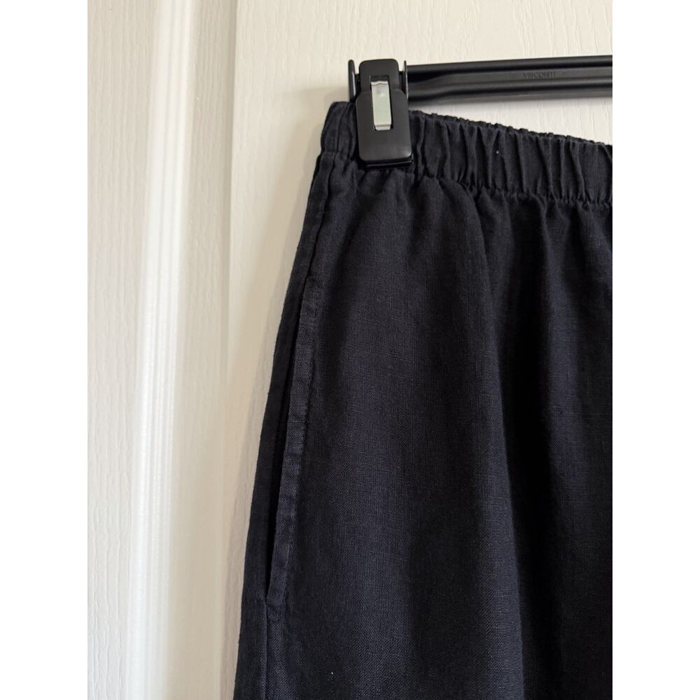 Bryn Walker 100% Linen Pants Women’s M Black Wide Leg Lagenlook Pull On Cropped - Picture 4 of 15